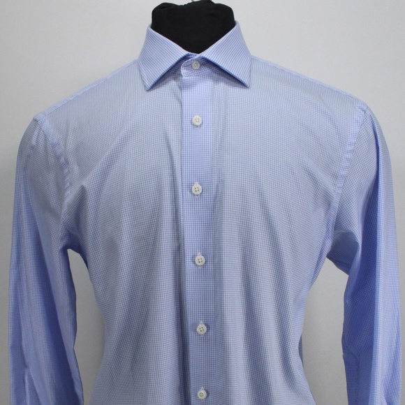 Proper Shirtings Slim Fit Two Ply Blue Check Shirt - Picture 1 of 8